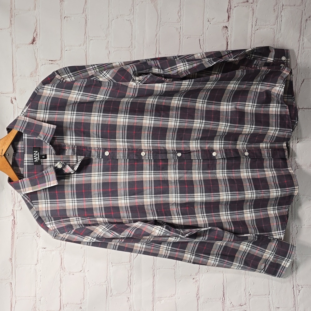 Boohoo Man Red Blue And White Plaid Men Size XL